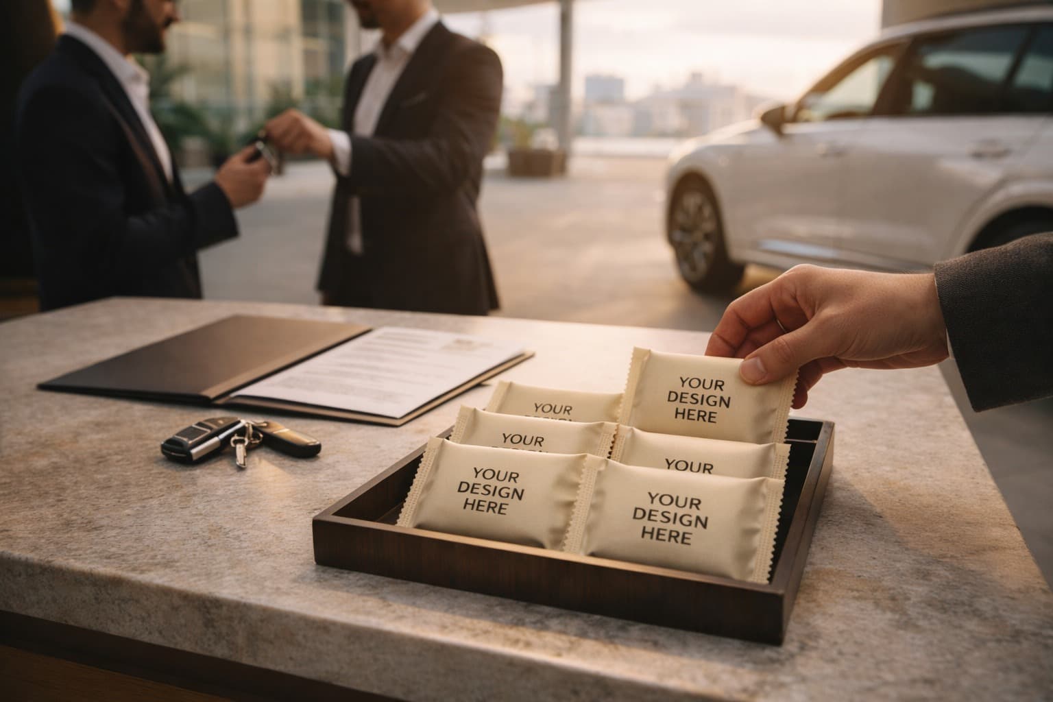 Branded cookies for car rental vehicle handover